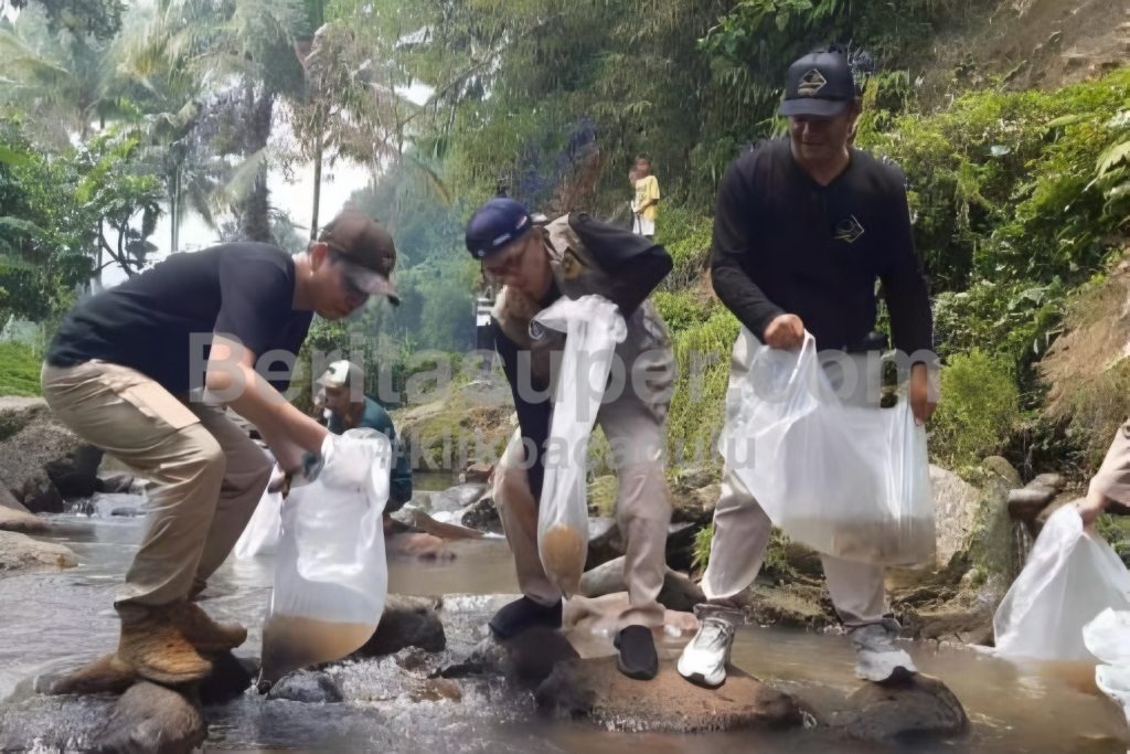 Jaga Kebersihan Sungai, Pemdes Purwabakti Tebar Benih Ikan Di Sungai