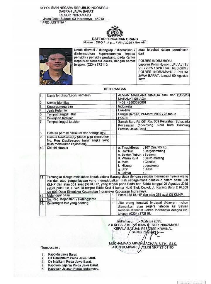 Dokumen Daftar Pencarian Orang (DPO) 
