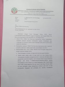 SP-3 dari Kementerian Kehutanan terkait perizinan pemanfaatan jasa lingkungan air.