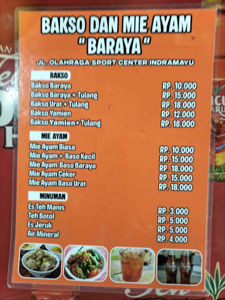 Daftar menu Bakso & Mie Ayam BARAYA 